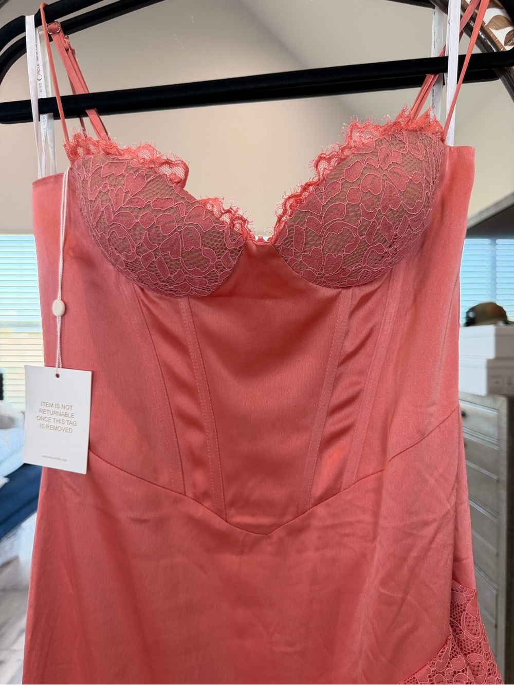 Coral High-Low Lace Ruffle Dress - Picture 5 of 11